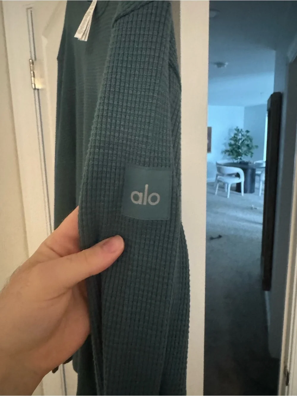 ALO Yoga Women's Crewneck Waffle Knit Sweater in Teal Green